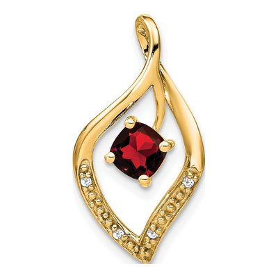 14K Yellow Gold Garnet & Diamond Leaf Slide Pendant
