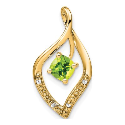 14K Yellow Gold Peridot & Diamond Leaf Slide Pendant