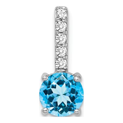 14K White Gold 1/8 ct tw Swiss Blue Topaz & Diamond Slide Pendant
