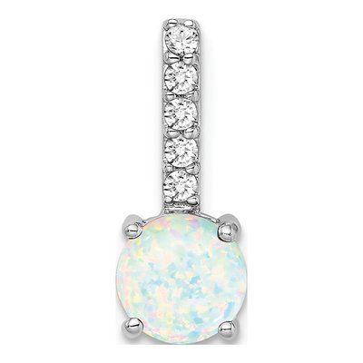 14K White Gold 1/8 ct tw Lab-Created Opal & Diamond Round Pendant