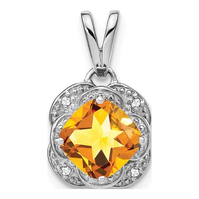 14K White Gold Citrine & Diamond Cushion Pendant