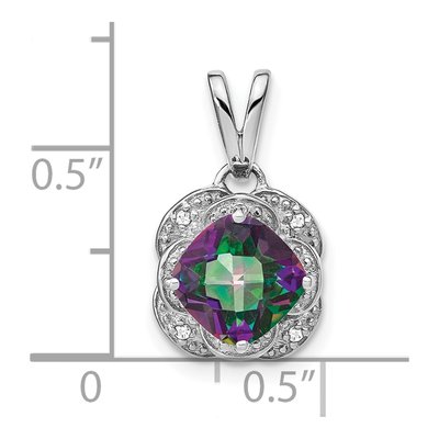 14K White Gold Mystic Fire Topaz & Diamond Cushion Pendant – view 3
