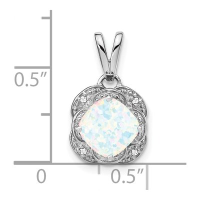 14K White Gold Lab-Created Opal & Diamond Cushion Pendant – view 2