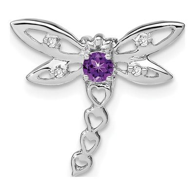 14K White Gold Amethyst & Diamond Dragonfly Slide Pendant