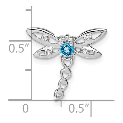 14K White Gold Swiss Blue Topaz & Diamond Dragonfly Slide Pendant – view 3