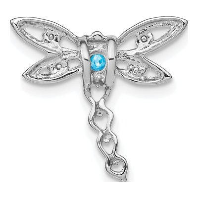 14K White Gold Swiss Blue Topaz & Diamond Dragonfly Slide Pendant – view 4