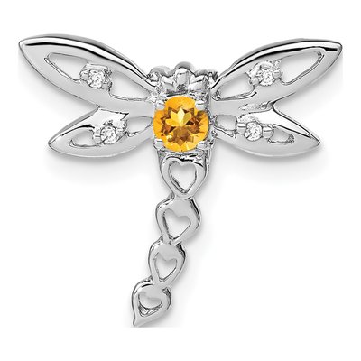 14K White Gold Citrine & Diamond Dragonfly Slide Pendant