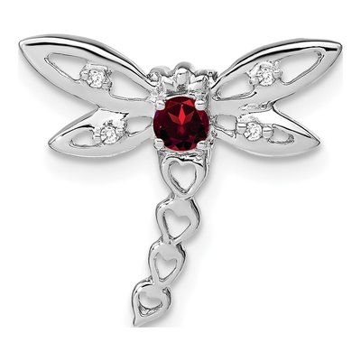 14K White Gold Garnet & Diamond Dragonfly Slide Pendant