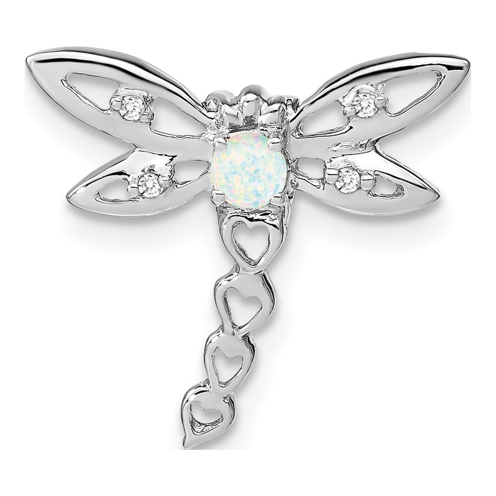 14K White Gold Lab-Created Opal & Diamond Dragonfly Slide Pendant