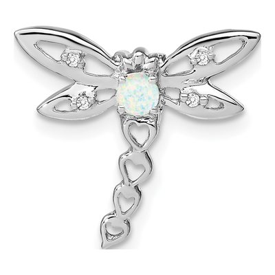 14K White Gold Lab-Created Opal & Diamond Dragonfly Slide Pendant