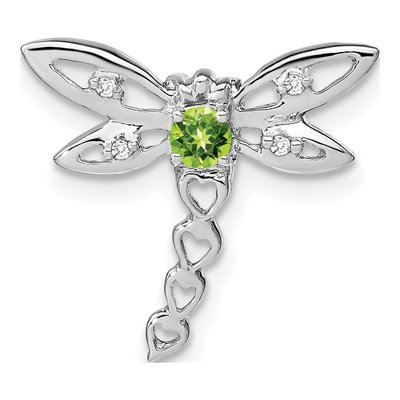 14K White Gold Peridot & Diamond Dragonfly Slide Pendant