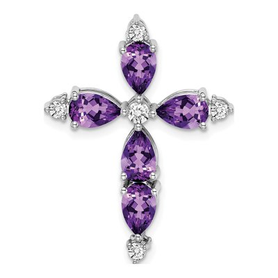 14K White Gold 1/5 ct tw Amethyst & Diamond Cross Slide Pendant
