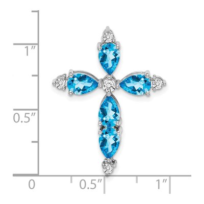 10K White Gold 1/15 ct tw Blue Topaz Diamond Cross Slide Pendant – view 3