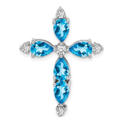 10K White Gold 1/15 ct tw Blue Topaz Diamond Cross Slide Pendant