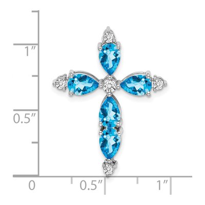 14K White Gold 1/5 ct tw Swiss Blue Topaz & Diamond Cross Slide Pendant – view 3