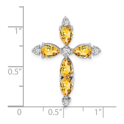 14K White Gold 1/5 ct tw Citrine & Diamond Pear Cross Slide Pendant – view 3