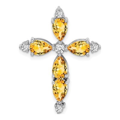 14K White Gold 1/5 ct tw Citrine & Diamond Pear Cross Slide Pendant