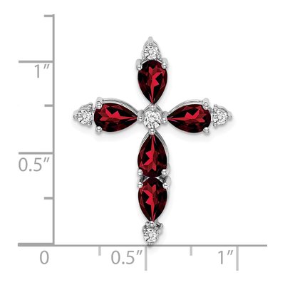 10K White Gold 1/15 ct tw Pear Garnet Diamond Cross Slide Pendant – view 3