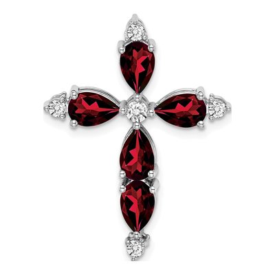 10K White Gold 1/15 ct tw Pear Garnet Diamond Cross Slide Pendant