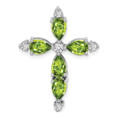 14K White Gold 1/5 ct tw Peridot & Diamond Cross Slide Pendant
