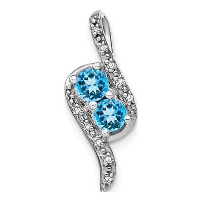 14K White Gold 1/20 ct tw Swiss Blue Topaz & Diamond Slide Pendant