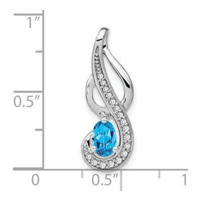 14K White Gold 1/10 ct tw Swiss Blue Topaz & Diamond Swirl Slide Pendant – view 3