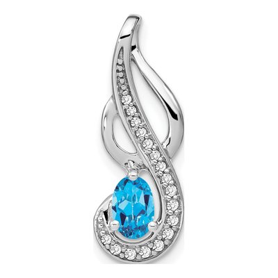 14K White Gold 1/10 ct tw Swiss Blue Topaz & Diamond Swirl Slide Pendant