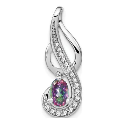 14K White Gold 1/10 ct tw Mystic Fire Topaz & Diamond Swirl Pendant