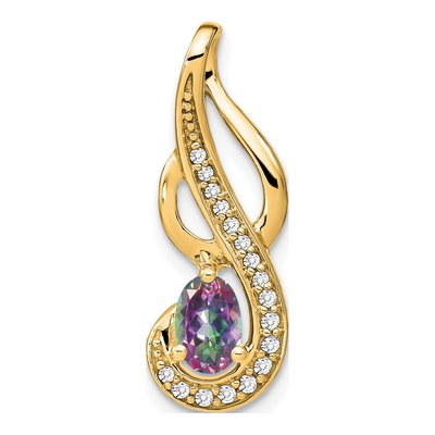 14K Yellow Gold 1/10 ct tw Mystic Fire Topaz & Diamond Swirl Pendant