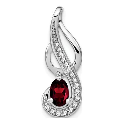 14K White Gold 1/10 ct tw Garnet & Diamond Swirl Slide Pendant