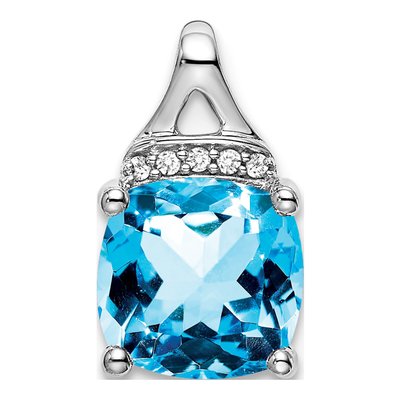 14K White Gold Swiss Blue Topaz & Diamond Slide Pendant