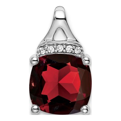 14K White Gold Garnet & Diamond Cushion Slide Pendant