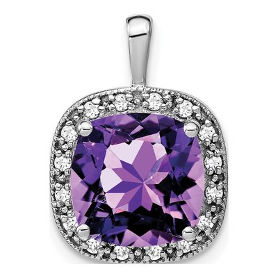 14K White Gold 0.16 ct tw Amethyst & Diamond Halo Pendant