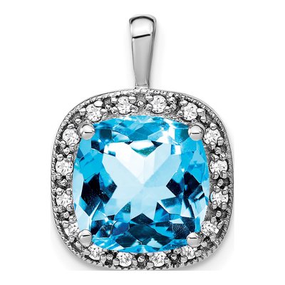 14K White Gold 0.16 ct tw Swiss Blue Topaz & Diamond Halo Pendant