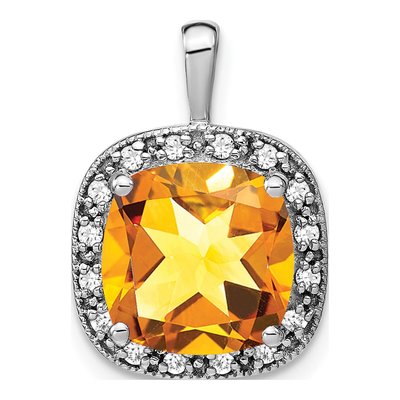 14K White Gold 0.16 ct tw Citrine & Diamond Halo Pendant
