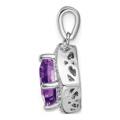 14K White Gold Amethyst & Diamond Cushion Halo Pendant – view 3
