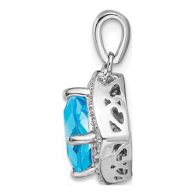 14K White Gold Swiss Blue Topaz & Diamond Halo Pendant – view 2