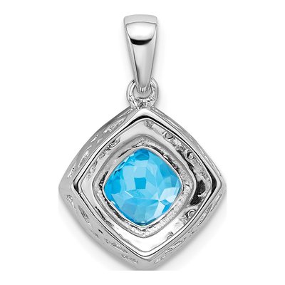 14K White Gold Swiss Blue Topaz & Diamond Halo Pendant – view 4