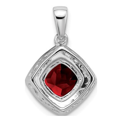 14K White Gold Garnet & Diamond Cushion Halo Pendant – view 4