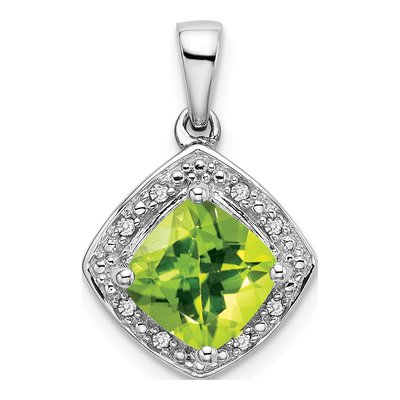 14K White Gold Peridot & Diamond Halo Pendant