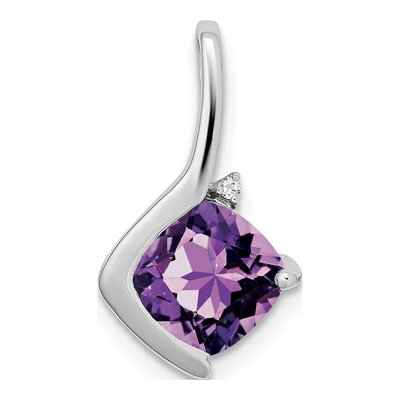 14K White Gold Amethyst & Diamond Cushion Pendant