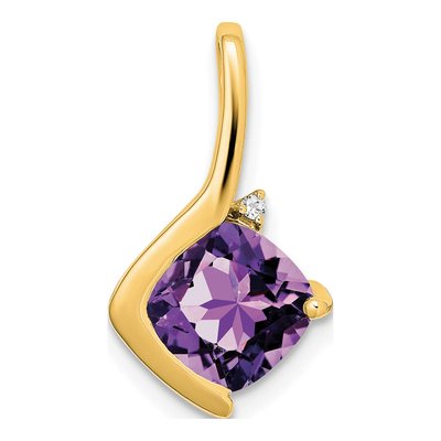 14K Yellow Gold Amethyst & Diamond Cushion Pendant