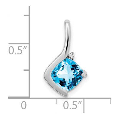 14K White Gold Swiss Blue Topaz & Diamond Cushion Pendant – view 3