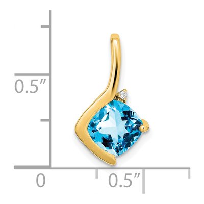 14K Yellow Gold Swiss Blue Topaz & Diamond Cushion Pendant – view 3
