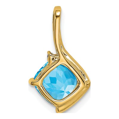 14K Yellow Gold Swiss Blue Topaz & Diamond Cushion Pendant – view 4