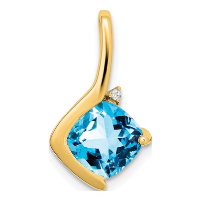 14K Yellow Gold Swiss Blue Topaz & Diamond Cushion Pendant