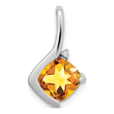 14K White Gold Citrine & Diamond Cushion Pendant