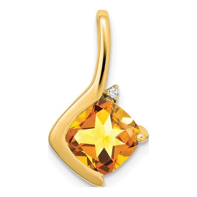 14K Yellow Gold Citrine & Diamond Cushion Pendant