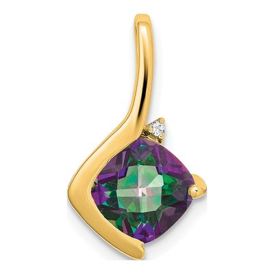 14K Yellow Gold Mystic Fire Topaz & Diamond Cushion Pendant