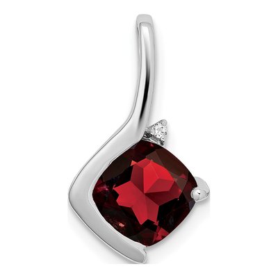 14K White Gold Garnet & Diamond Cushion Pendant